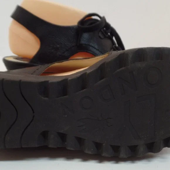 FLY London Black Leather Wedge Lace Up Sandals Shoes "Ylfa" Size 41 or US 10.5 - Picture 7 of 12